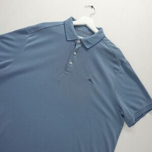 Tommy Bahama IslandZone Polo Shirt Mens XL Blue Micro Ribbed Short Sleeve Marlin